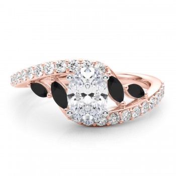 Swirl Design Lab Grown Diamond & Marquise Lab Black Lab Grown Diamond Engagement Ring 14K Rose Gold (0.63ct)